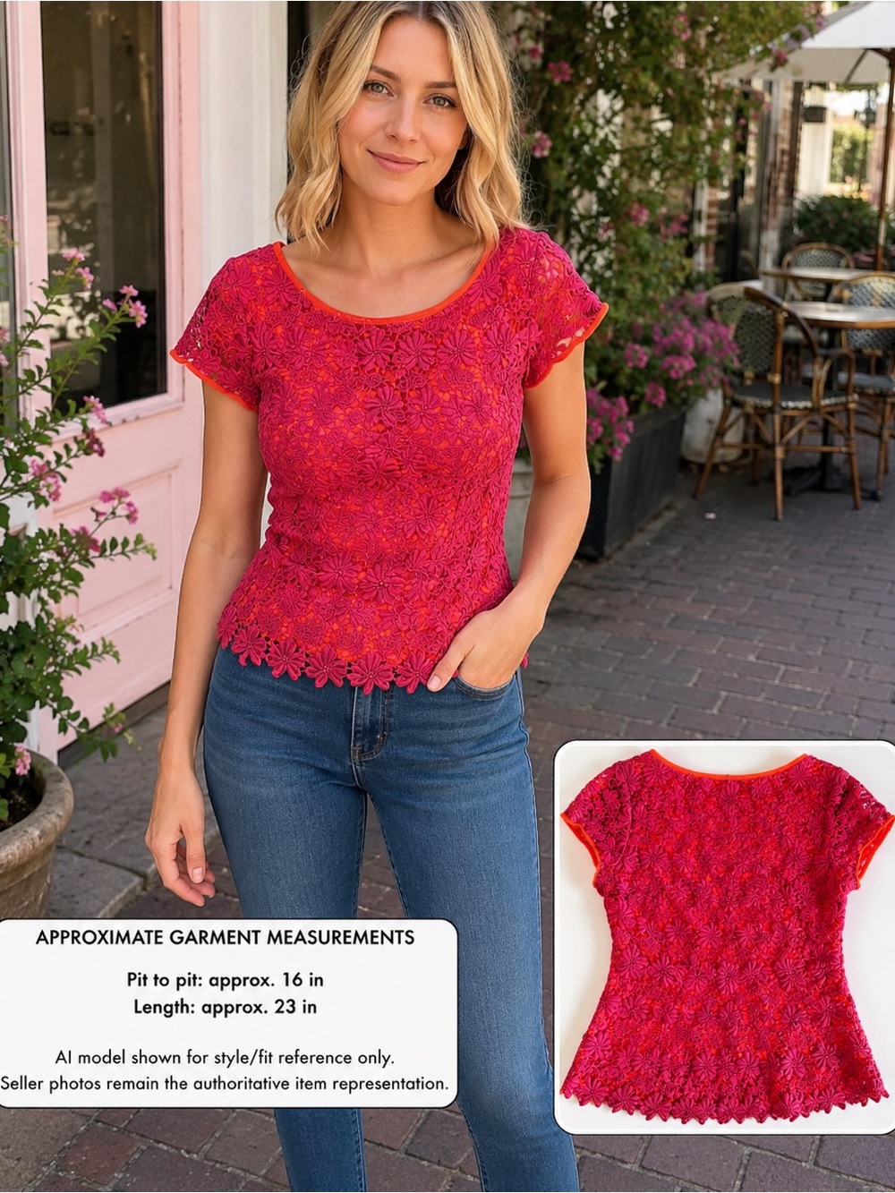 Elie Tahari Pink and Orange Lace Peplum Top